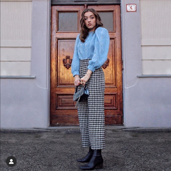 NWT ZARA BLACK WHITE HOUNDSTOOTH PANTS BLOGGERS FAVORITE OLD MONEY STYLE - Picture 12 of 16
